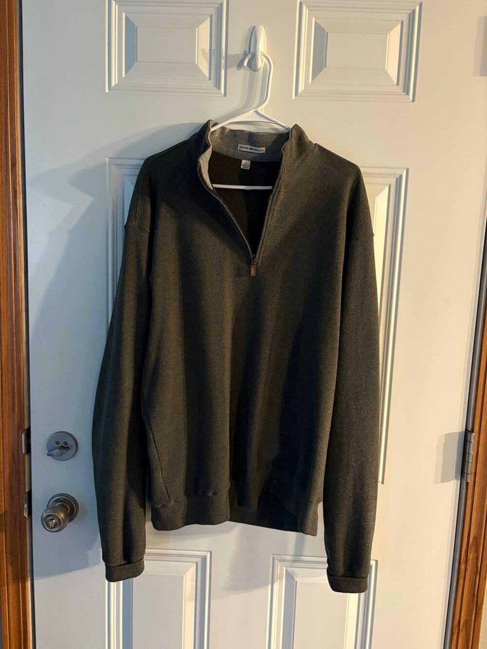 Peter Millar Quarter Zip Pullover Sweatshirt - Large - Charcoal Gray 100% Cotton